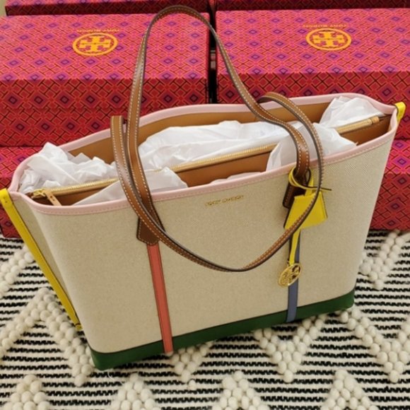 Tory burch triple compartment tote natural NEW